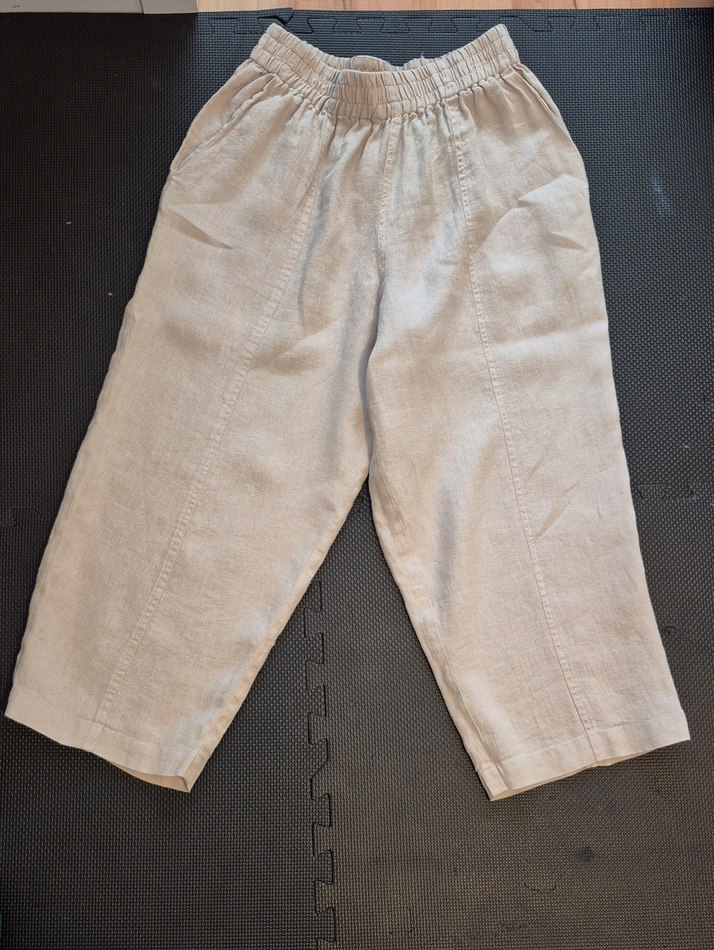 NAÏF 100% Linen Loose Fit Capri Pants Natural Beige Elastic Waist Women's - M - Picture 3 of 7